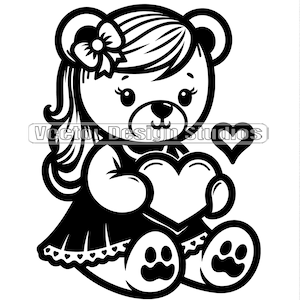 Girl Teddy Bear Svg & PNG File, Valentines Day Vector Image Clipart, Bear Hearts SVG shirt Design, Cute Teddy Bear Clip art Digital File
