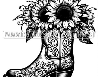 Cowboy Boot Sunflowers SVG, Floral Western Clipart (Digital Download)