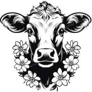 Niedliche Kuh mit Blumen Kopf SVG-Datei - Kuh mit Blumen Gesicht Vektor-Bilder, Silhouette, Bauernhof Tiere SVG, ClipArt