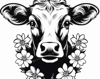 Cow with Flowers SVG – Farm Animal Vector Clipart (Digital Download)