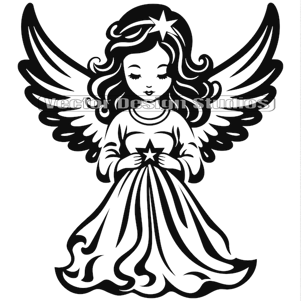 Christmas Angel Svg & PNG Files, Winter Christmas Clipart, Silhouette Vector Image, Xmas SVG Cut file Design Graphic, Digital Download File