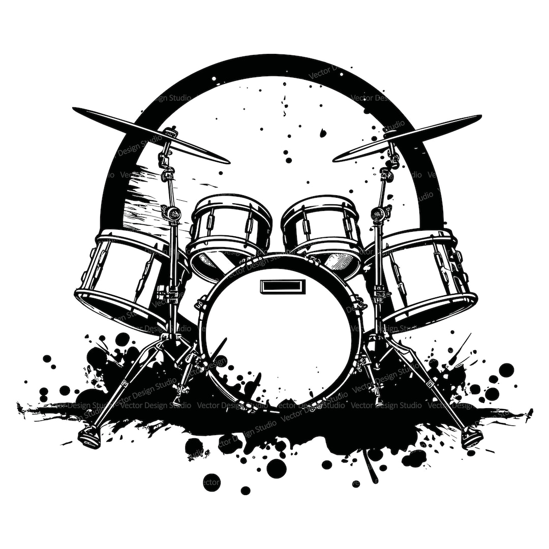 Drums Svg & PNG Files, Grunge Drum Set Clipart Silhouette, Distressed ...