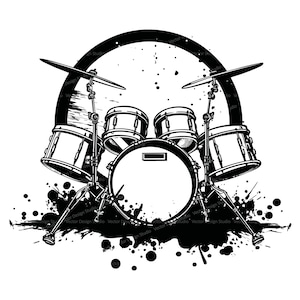 Drums Svg & PNG Files, Grunge Drum Set Clipart Silhouette, Distressed drummer Vector Image, SVG For T shirt Design, Transparent Background