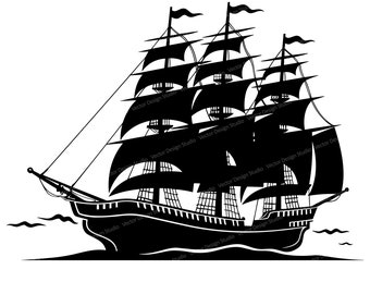 Pirate Ship Svg & PNG Files ,Pirate Silhouette Vector Image Clipart, Cut files, SVG For T shirt Design, Transparent Background,