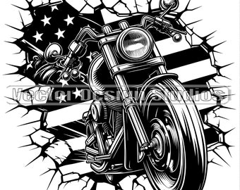 Patriotic Motorcycle svg, Biker Clipart, USA Flag (svg & png)