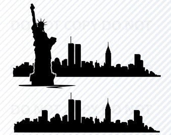 New York City Skyline SVG Files - NYC skyline svg  Clipart -Trade Towers silhouette Files  Eps, Png ,Dxf  Clip Art Statue liberty