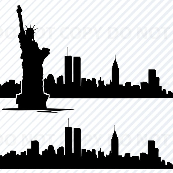 New York City Skyline SVG Files - NYC skyline svg  Clipart -Trade Towers silhouette Files  Eps, Png ,Dxf  Clip Art Statue liberty