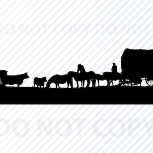 Cowboy Silhouette SVG -Cowboy Riding Horse Vector Images Clip Art SVG Files- Eps, Png, dxf Western svg paisaje cowboy wagon