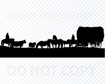 Cowboy Silhouette SVG -Cowboy Riding Horse Vector Images Clip Art SVG Files- Eps, Png, dxf Western svg landscape cowboy wagon