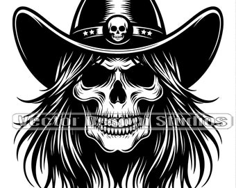 Skull Cowboy Hat SVG, Western Skeleton Vector Image (PNG)