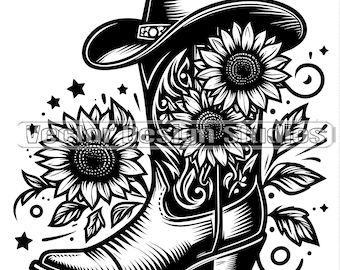 Cowgirl Boot with Sunflowers SVG PNG, Western Clipart (Digital Download)