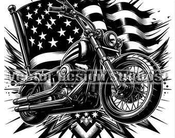 Motorcycle with USA Flag, Biker Silhouette (SVG & PNG)
