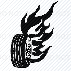 Car Tire SVG Files  - Vector Images Silhouette- Flaming Tire Clipart- Auto repair - Eps, Png ,Dxf Automobile tire logo Flames