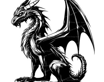 Mythical Dragon Svg & PNG Files, Fantasy Clipart Silhouette, Dragon Vector Images, SVG For T shirt Design, Transparent Background print
