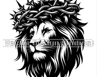 Lion Crown of Thorns SVG PNG, Christian Shirt Design Clipart