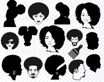 Afro SVG Bundle Woman Afro Silhouette Clip Art Man Afro Puff SVG Files- Eps, Png, dxf ClipArt Girl Afro Puff African American svg