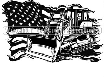 Bulldozer Bandera Americana Archivos Svg & PNG, Imágenes Prediseñadas de Vehículos de Construcción, Imagen Vectorial de Silueta, Archivo de Corte de Equipo Pesado SVG para camisas Archivo
