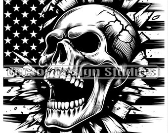 American Skull Flag SVG, Patriotic Skeleton Clipart (Digital Download)
