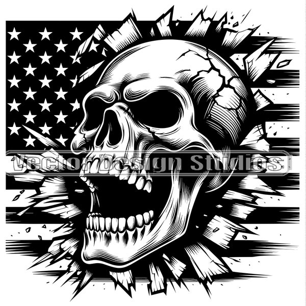 Bandiera americana con teschio SVG, Clipart di scheletro patriottico (download digitale)