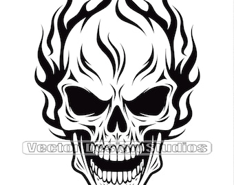 Flaming Skull SVG, Png - Skull with flames Vector Images,  Silhouette  SVG Files,  ClipArt Halloween skull
