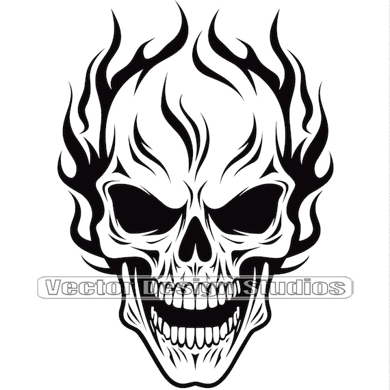 Flaming Skull SVG, Png - Skull with flames Vector Images, Silhouette SVG  Files, ClipArt Halloween skull