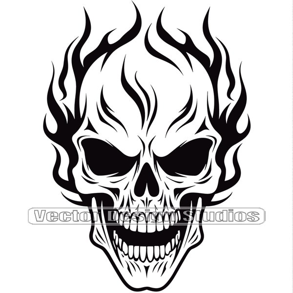 Flaming Skull SVG, Png - Skull with flames Vector Images,  Silhouette  SVG Files,  ClipArt Halloween skull