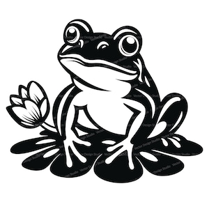 Cute Frog on Lily Pad Svg & PNG Files, Frog Clipart, Vector Silhouette Images, SVG For T shirt Design, Transparent Background Print file