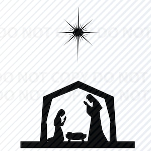 Christmas Nativity SVG Silhouette - Baby Jesus Vector Images Clipart -Nativity SVG Image  - Manger Silhouettes - Eps, Png ,Dxf