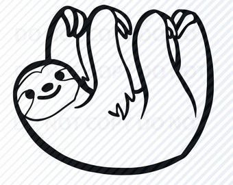 Sloth SVG Files - Black & white Transfer Vector Images - Cartoon Sloth Clip Art SVG  - Eps, Png, dxf Stencil ClipArt Silhouette
