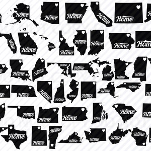 50 State Map Home SVG Bundle - Fichiers SVG État svg Bundle Images vectorielles Clip Art Silhouette SVG Eps Png ClipArt 50 États Home