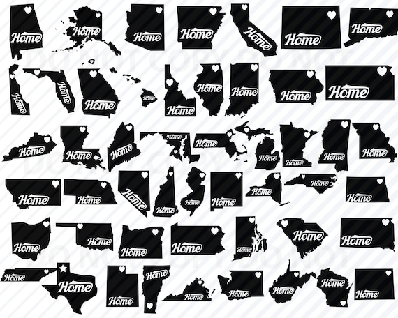 Download 50 State Map Home Svg Bundle Svg Files For Cricut State Svg Etsy