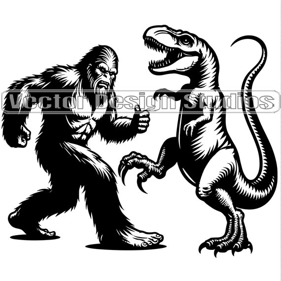 Bigfoot Vs T-rex SVG, Dinosaur Silhouette Clipart (digital