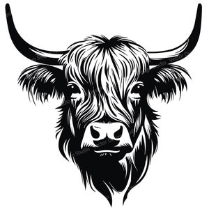 ハイランド牛の SVG ファイル - ハイランド牛の頭のベクター画像、ロゴ用の動物クリップアート SVG 画像