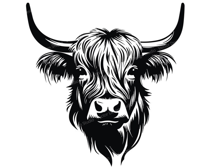 Highland Cow SVG Clipart & PNG Files, Highland Cow Head Vector, Cut ...