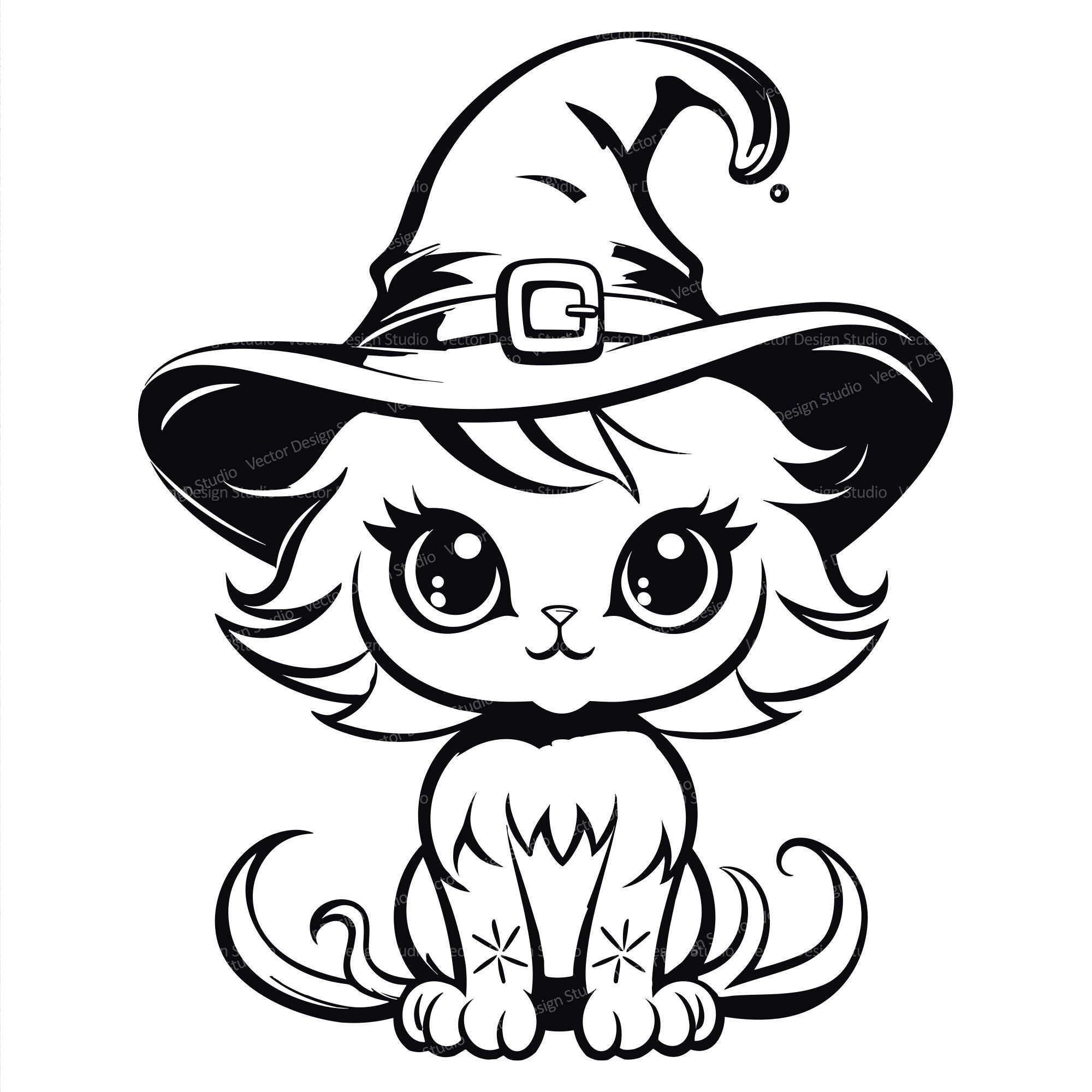 Disegno da colorare di strega con gatto per Halloween Scarica o Stampa gratuamente