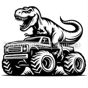 T Rex Riding Monster Truck Svg & PNG Files, Tyrannosaurus Rex Clipart Silhouette Vector Image, Dinosaur SVG shirt Sublimation File, Cut File
