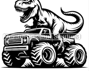 T Rex Riding Monster Truck Svg & PNG Files, Tyrannosaurus Rex Clipart Silhouette Vector Image, Dinosaur SVG shirt Sublimation File, Cut File