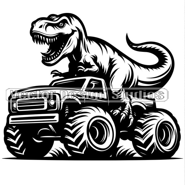 T Rex Riding Monster Truck Svg & PNG Files, Tyrannosaurus Rex Clipart Silhouette Vector Image, Dinosaur SVG shirt Sublimation File, Cut File