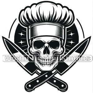 Skull Chefs Hat Svg & PNG File Graphic, Cooking Clipart Vector, Chef Logo SVG Design, Cut File , Chef Knives with Skull Sublimation Image