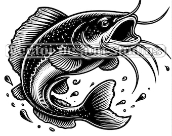 Silhouette di pesce gatto saltatore, vettore di pescatore (SVG e PNG)