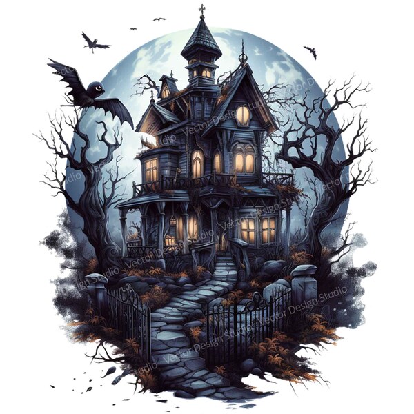 Haunted House Png for Sublimation Mug & T shirt Designs, Spooky Halloween Haunted House clipart Images on transparent background,