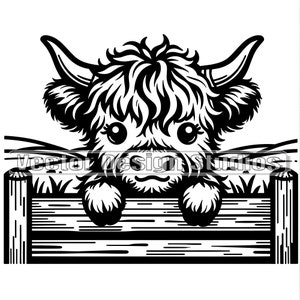 Süße Baby Highland Kuh SVG & PNG Dateien, Baby Tiere Clipart Silhouette Vektor Bild, spähende Kühe SVG Design, digitale Download-Datei