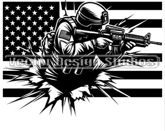 American Flag Soldier SVG, Patriotic Rifle Clipart (PNG, Vector)