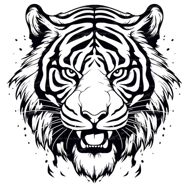 Tiger Head Svg & PNG Files, Safari Animals Clipart Silhouette Vector Image, Cut File SVG pour chemises, Transparent Background Téléchargement numérique