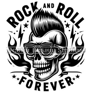 Punk Rock Svg & PNG Files, Skull Tattoo Clipart, Silhouette Vector Image, Punk Skull Shirt Design Graphic, Skull Mohawk Rock n Roll Image