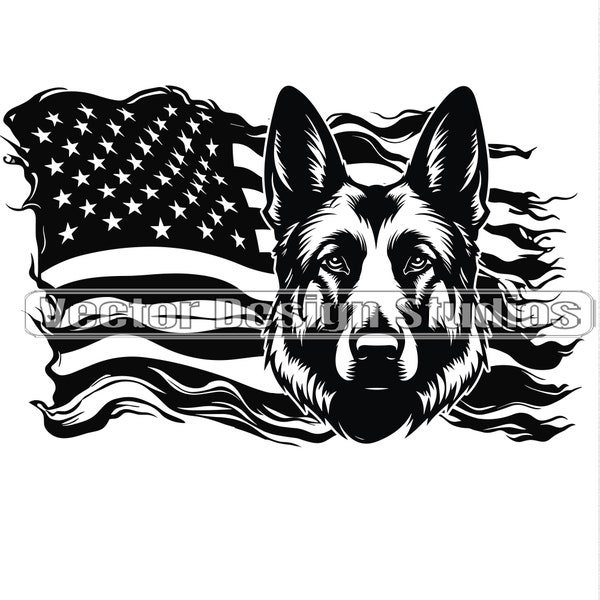 German Shepherd Head American Flag Svg File Graphic, Police Dog Png Vector Clipart, Patriotic K 9 Police Dog Shirt Design, Digital Download