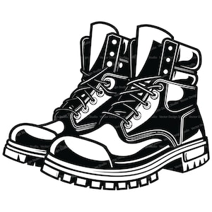 Stivali da combattimento file Svg e PNG, stivali militari con punta in acciaio Clipart Silhouette immagine vettoriale, SVG per la stampa di sfondo trasparente di design della maglietta