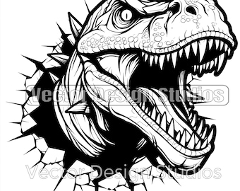 T レックス SVG および PNG ファイル、ティラノサウルス レックス クリップアート シルエット ベクター画像、恐竜 SVG 昇華、透明背景昇華ファイル