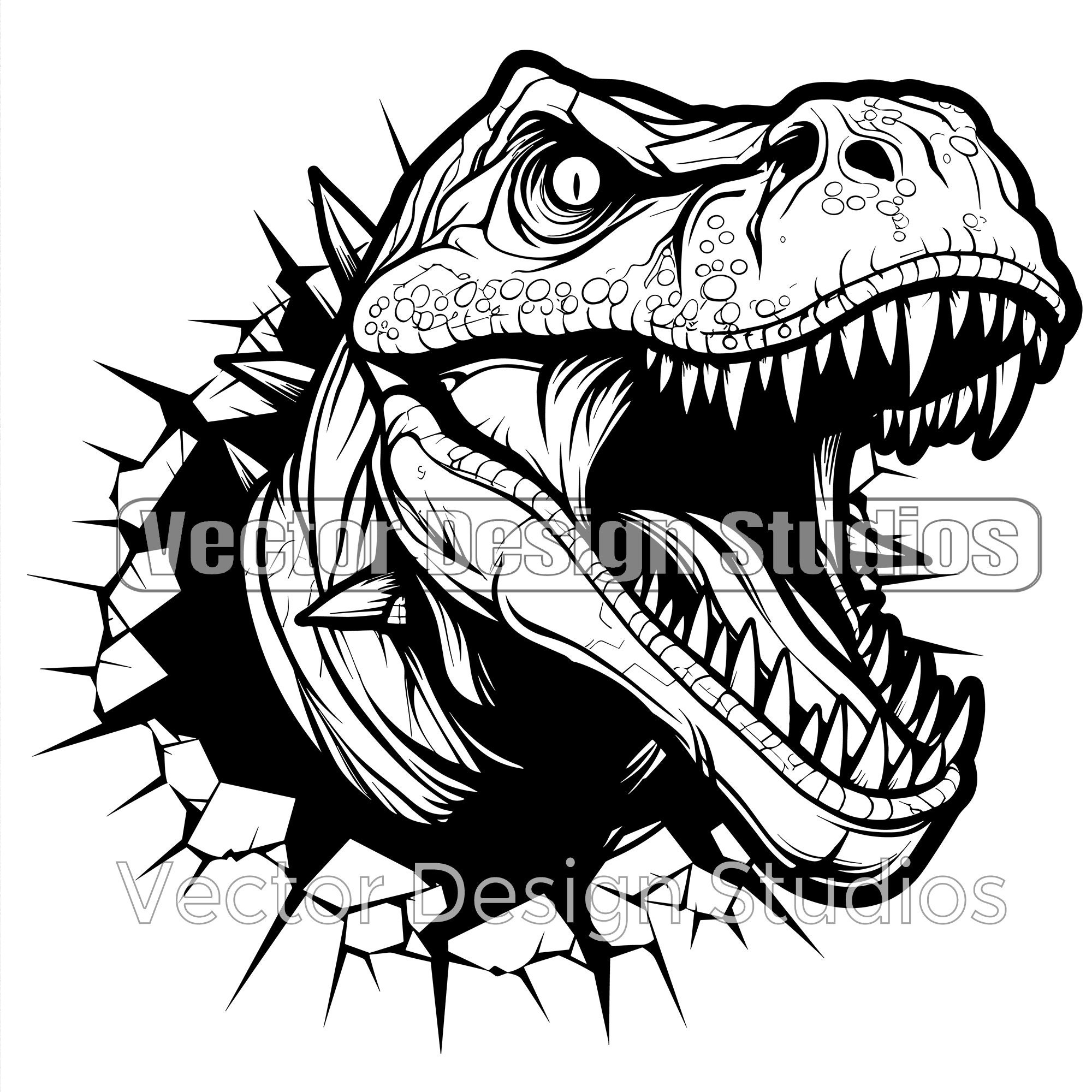 恐竜のアートパネル モノクロ イラスト T レックス SVG および PNG ファイル、ティラノサウルス レックス