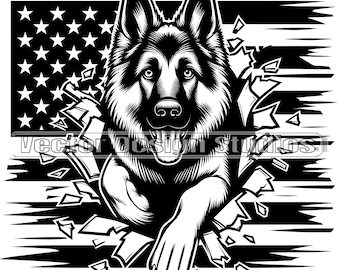 German Shepherd American Flag SVG, Patriotic Police Dog Clipart (Digital Download)